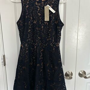 Banana Republic Navy Lace Sleeveless Fit-and-Flare Dress